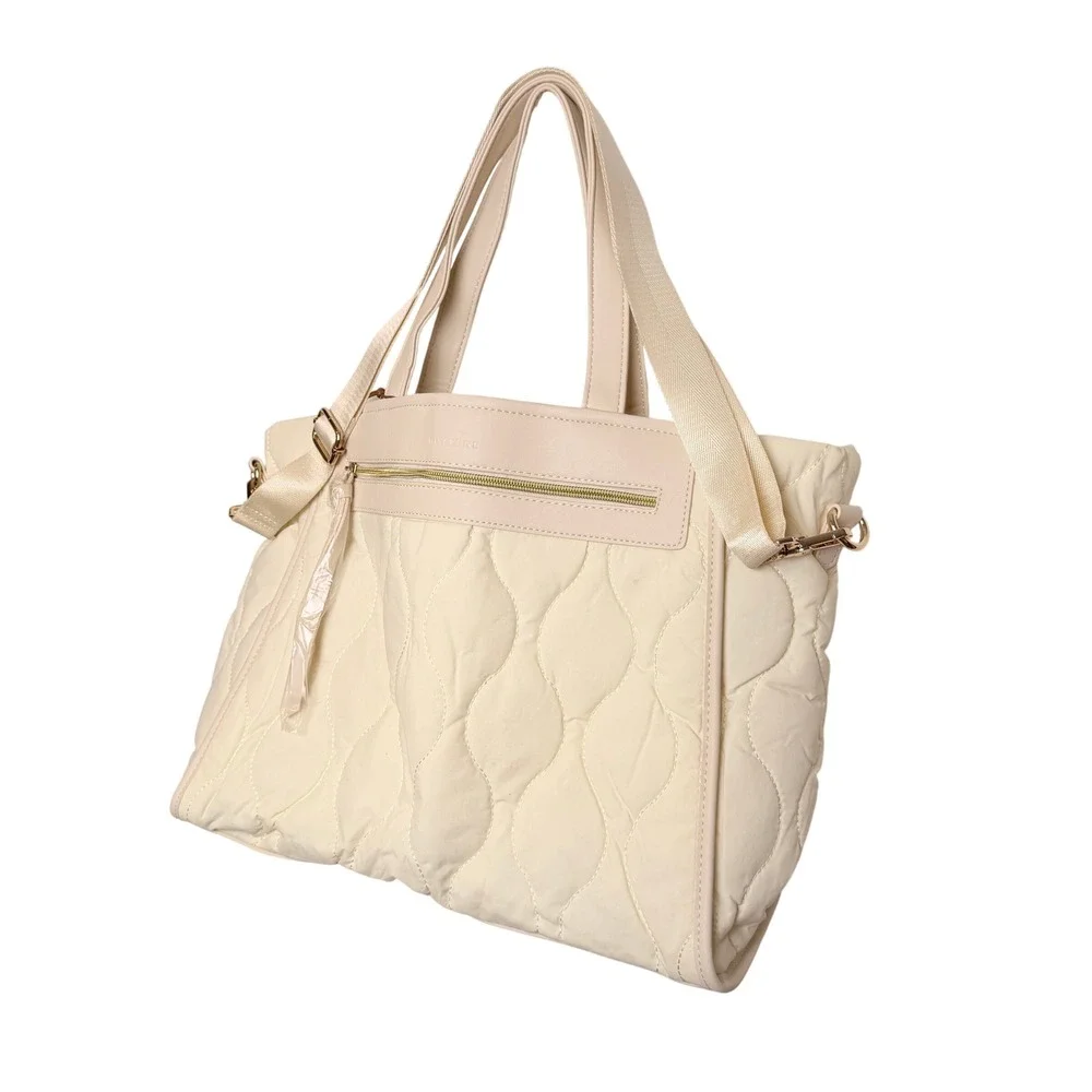 Quilted Laptop Tote Bag Cream Large Work Travel Commuter Bag‎ Quiet Luxury Chic